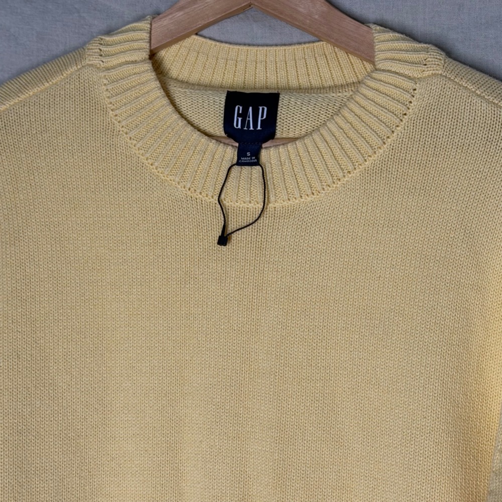 Gap Yellow Cotton Crewneck Sweater Ribbed Side Slit Women's S - Picture 4 of 9